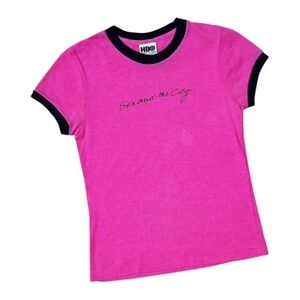 Vintage Sex and the City Pink and Black Ringer Tee Size Medium Rare Find